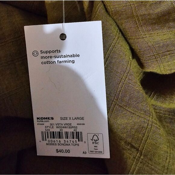 Sonoma blouse women's XL deep sage green NWT - Picture 3 of 4